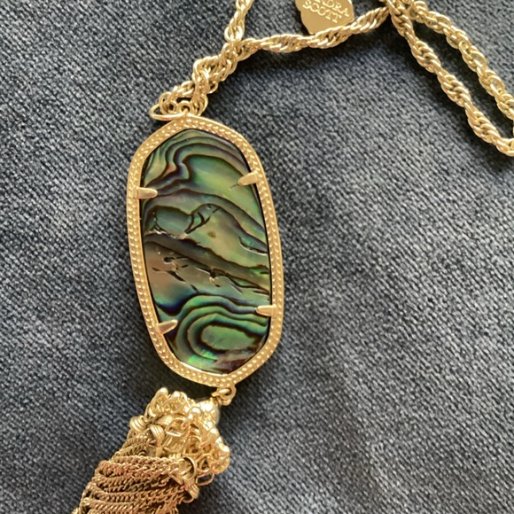 Kendra Scott Gold Necklace with Iridescent Abalone Tassel long Pendant - Picture 10 of 14